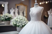Simple Wedding Dress With Many Beads In Bride Waiting Room Flower Decorations Flamboyant Closet Jade Hanger The Wedding Bride's Waiting Room,