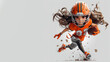 © Ari - A woman cartoon american football player in orange jersey isolated on gray