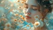© Valentine - close-up portrait of a girl in a meadow with flowers Generative AI