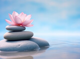 Fototapeta Desenie - Zen Balance: Tranquil Harmony of Flowered Rocks in Water Meditation