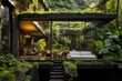 © Cherstva - A modern home integrates with nature featuring full length glass walls and a living green roof amidst a lush forest setting. Luxury tropical villa