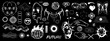 Retro futurism y2k sticker collection, vector brutalism retro wave design object set abstract shape. Contemporary cyber techno print, human face, globe hands grid. Retro futurism bitmap noise clipart
