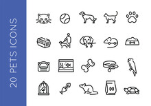 Pets Line Icons  Pets Accessories Simple Line Icons On White Background For Mobile App, Web, Promotional And SMM. Editable Stroke. Vector Illustraton.