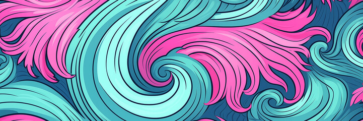 Wall Mural - Vibrant pink and teal swirls in dynamic abstract design background banner. Panoramic web header. Wide screen wallpaper