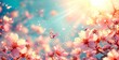 Blooming flowers beneath a sky adorned with defocused abstract light, craft a vibrant seasonal background. Made with Generative AI Technology