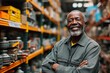 © photobuay - Confident Worker Standing Amidst Shelves Stocked with Auto Parts, Representing Efficiency and Organization in a Modern Warehouse