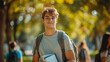 © amila - Portrait of male collage student with backpack looking at camera in outdoor park