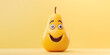 © julijadmi - Funny cartoon pear with smiling face on a yellow background with copy space.