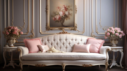 Canvas Print - Beautiful expensive beige sofa or Elegant sofa in a decorated room. 