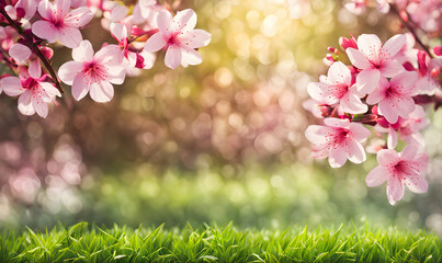 Poster - Springtime bokeh with blossoming trees