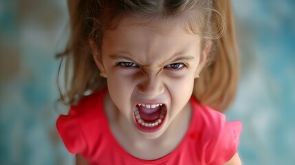 little young girl is angry, cries and screams