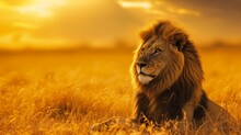 Majestic Lion In The Golden Savannah