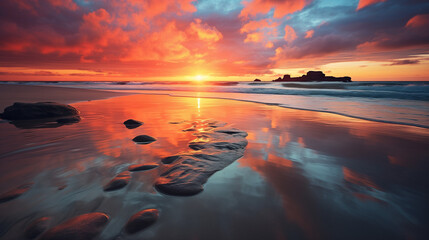 Wall Mural - Beautiful sunset at the beach.