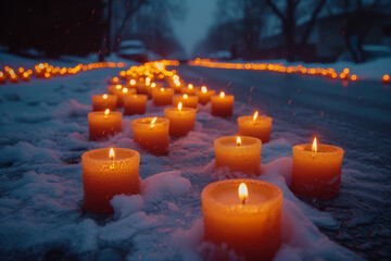 Poster - A poignant shot of activists lighting candles to raise awareness about mental health issues and advocate for better support systems. Concept of mental health activism. Generative Ai.