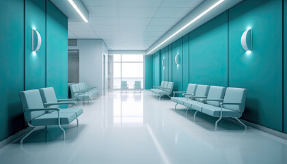 Wall Mural - Waiting area in an empty corridor in a minimalist design style.