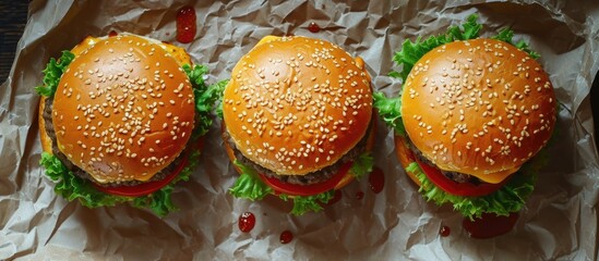 Wall Mural - Bacon and sauteed onions enhance a cheeseburger, accompanied by seasoned French fries.