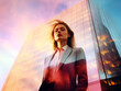 Business woman with background of city at sunset