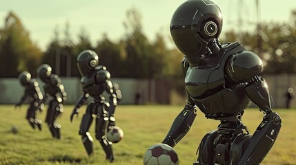 Wall Mural - Robot and soccer ball on the field