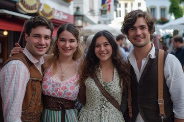 Wall Mural - Group of friends at Oktoberfest