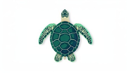 Wall Mural - Green large sea turtle isolated on white background.