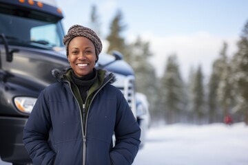 Wall Mural - Portrait of a middle aged female truck driver