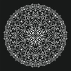 Wall Mural - Elegant ornamental white Mandala Ornament Pattern design vector illustration on a dark background