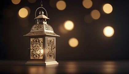 Wall Mural - lantern 3d rendering of a golden ornament on a dark background