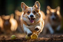 A Jubilant Snapshot Of A Lively Corgi Herding A Ball With Enthusiasm, Demonstrating The Breed's Intelligence And Playful Energy.