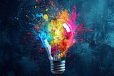 Creative explosion of a light bulb with vibrant paint splashes Innovation and creativity concept