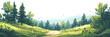 Landscape of nature green forest, a mountain in the background. Horizontal banner