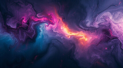 Wall Mural - A celestial collision of deep purples, cosmic blues, and radiant pinks unfolding on a marble canvas, reminiscent of a distant galaxy. 