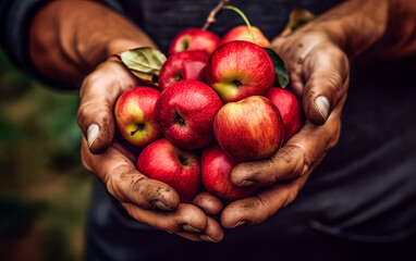 Wall Mural - senior hands lovingly hold red apples at home.