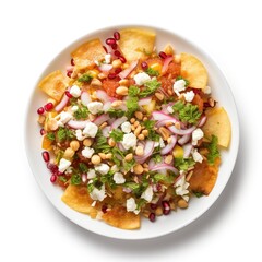 Wall Mural - Chaat on a plate top view isolated on a white background