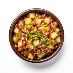 Wall Mural - Chaat on a pot  top view isolated on a white background