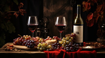 Wall Mural - still life with wine and fruit