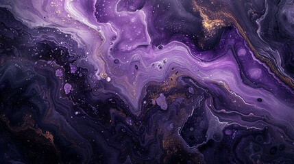 Wall Mural - A marble slab with an abstract painting in shades of purple and black, resembling a mysterious galaxy. 