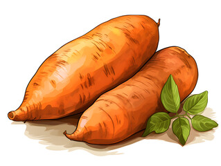 Watercolor illustration of raw sweet potatoes on white background 