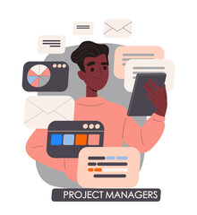 Wall Mural - web development team concept. freelancer and remote worker at workplace. organizing efficient work p