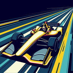 Wall Mural - Yellow and blue illustrated indycar motorsport speed vehicle in fast track concept