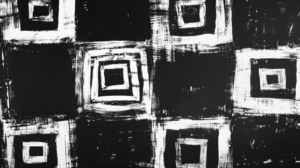 Wall Mural - abstract black and white pattern made of squares, monotype, pattern