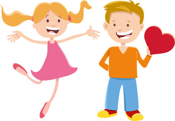 Wall Mural - cartoon girl and boy characters on Valentines Day