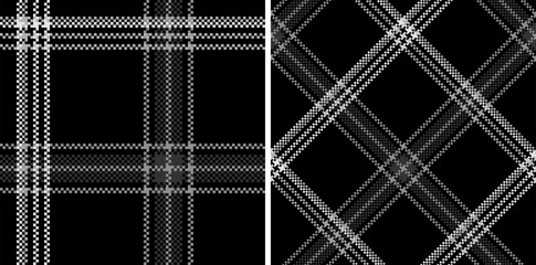 Wall Mural - Set black and white check plaid seamless vector pattern.