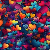 Fototapeta Tulipany - Colorful hearts as abstract background, wallpaper, banner, texture design with pattern - vector. Dark colors.