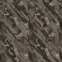 Abstract seamless Grunge stars pattern for sport textile, clothes, wrapping paper. Grey grungy endless ornament. Textured camouflage repeat print. Military print with stripes and stars.