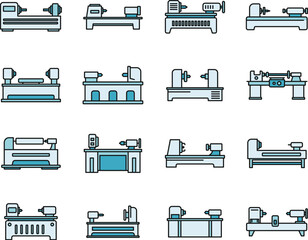 Sticker - Lathe drilling icons set. Outline set of lathe drilling vector icons thin line color flat on white