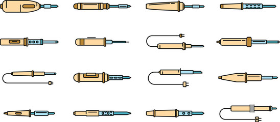 Poster - Electric soldering iron icons set. Outline set of electric soldering iron vector icons thin line color flat on white