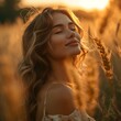 © bomoge.pl - Serene Woman Embracing the Golden Hour in a Tranquil Field