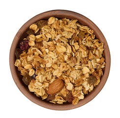 Wall Mural - Oatmeal, raisins, cashews and almonds. Granola in round plate