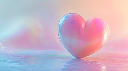 Poster -  a heart shaped object floating on top of a body of water in the middle of a blue, pink, and pink hued light - hued sky background.