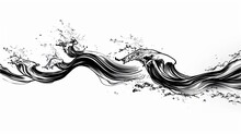  A Black And White Drawing Of A Wave With A Bird On It's Back And A Bird On Top Of It's Head With Water Splashing Around It.